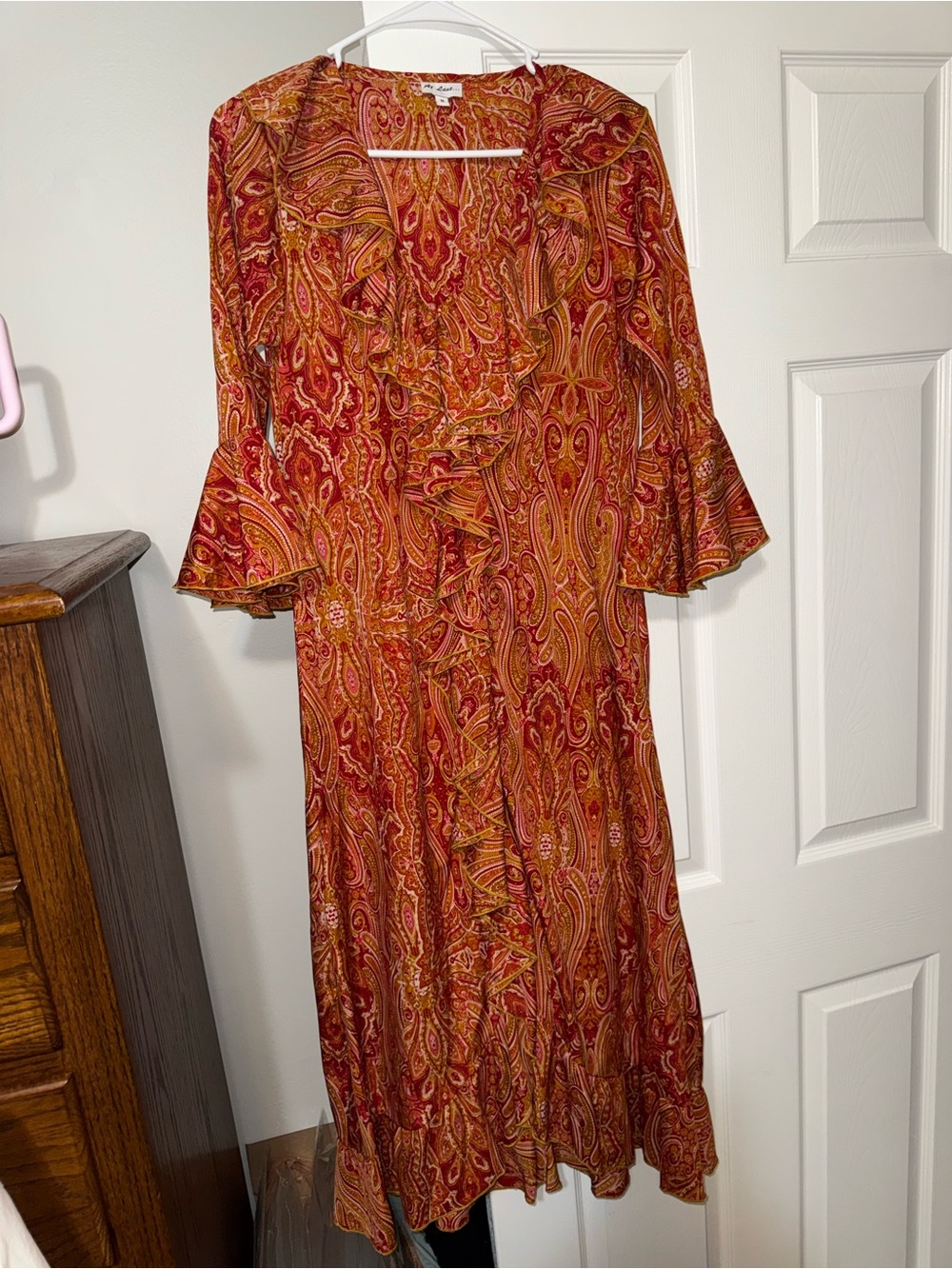 At Last Rust Paisley Ruffle Wrap High-Low Dress - Picture 3 of 7